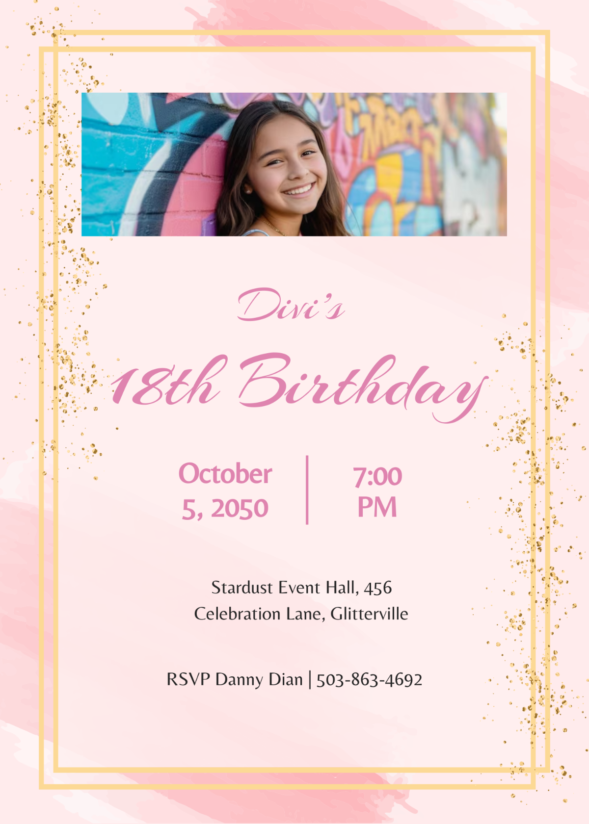 Glitter Pink Party Invitation Template - Edit Online & Download