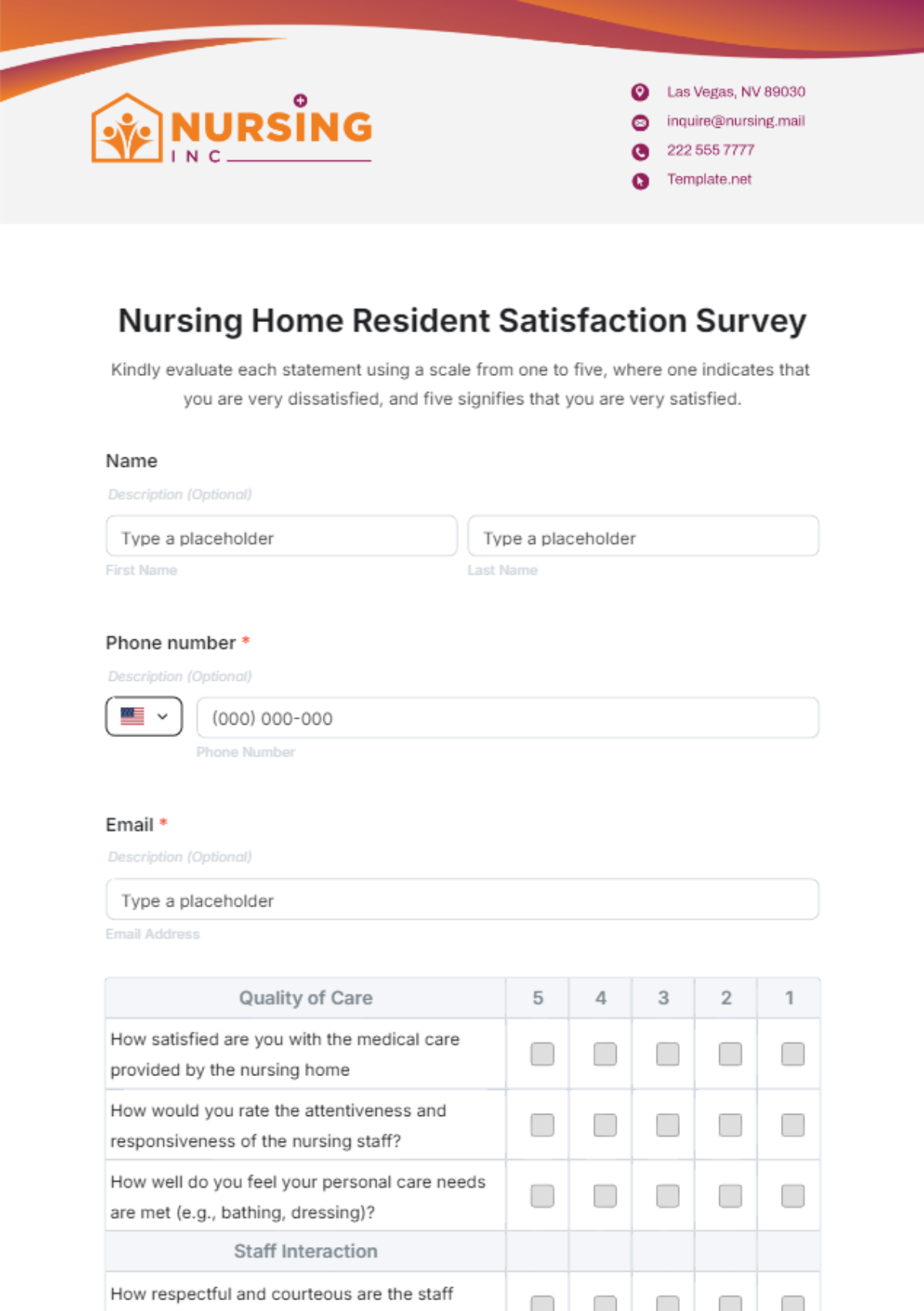 Nursing Home Resident Satisfaction Survey Template - Edit Online & Download