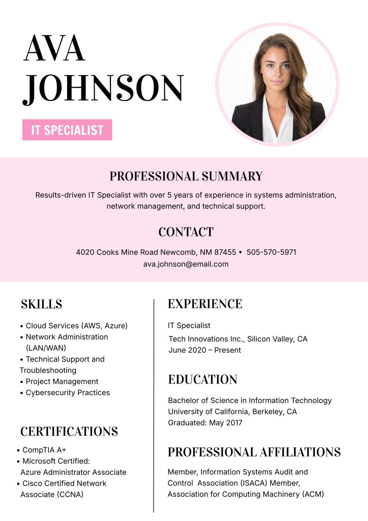 Pink Resume Template - Edit Online & Download