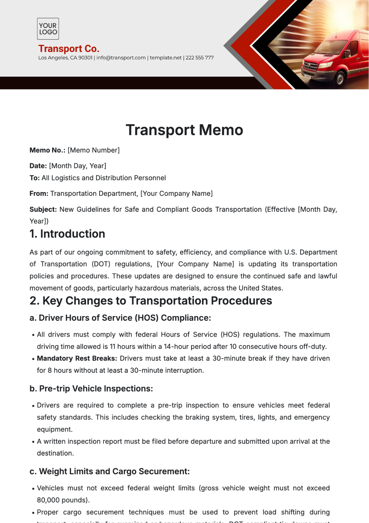 Transport Memo Template