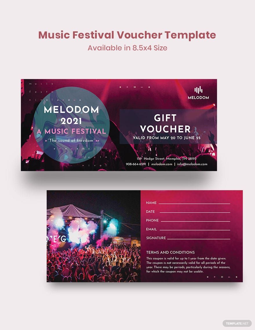 Music Festival Voucher Template in Word, Illustrator, PSD, Apple Pages, Publisher, InDesign