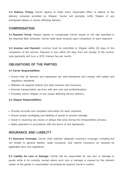 Free Transport Trucking Contract Template to Edit Online