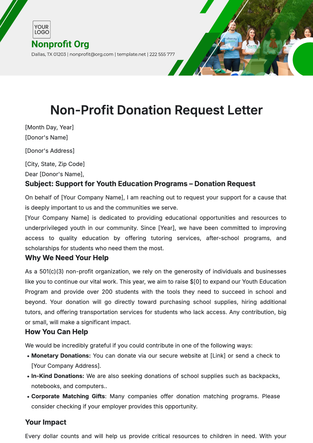 Non-Profit Donation Request Letter Template - Edit Online & Download