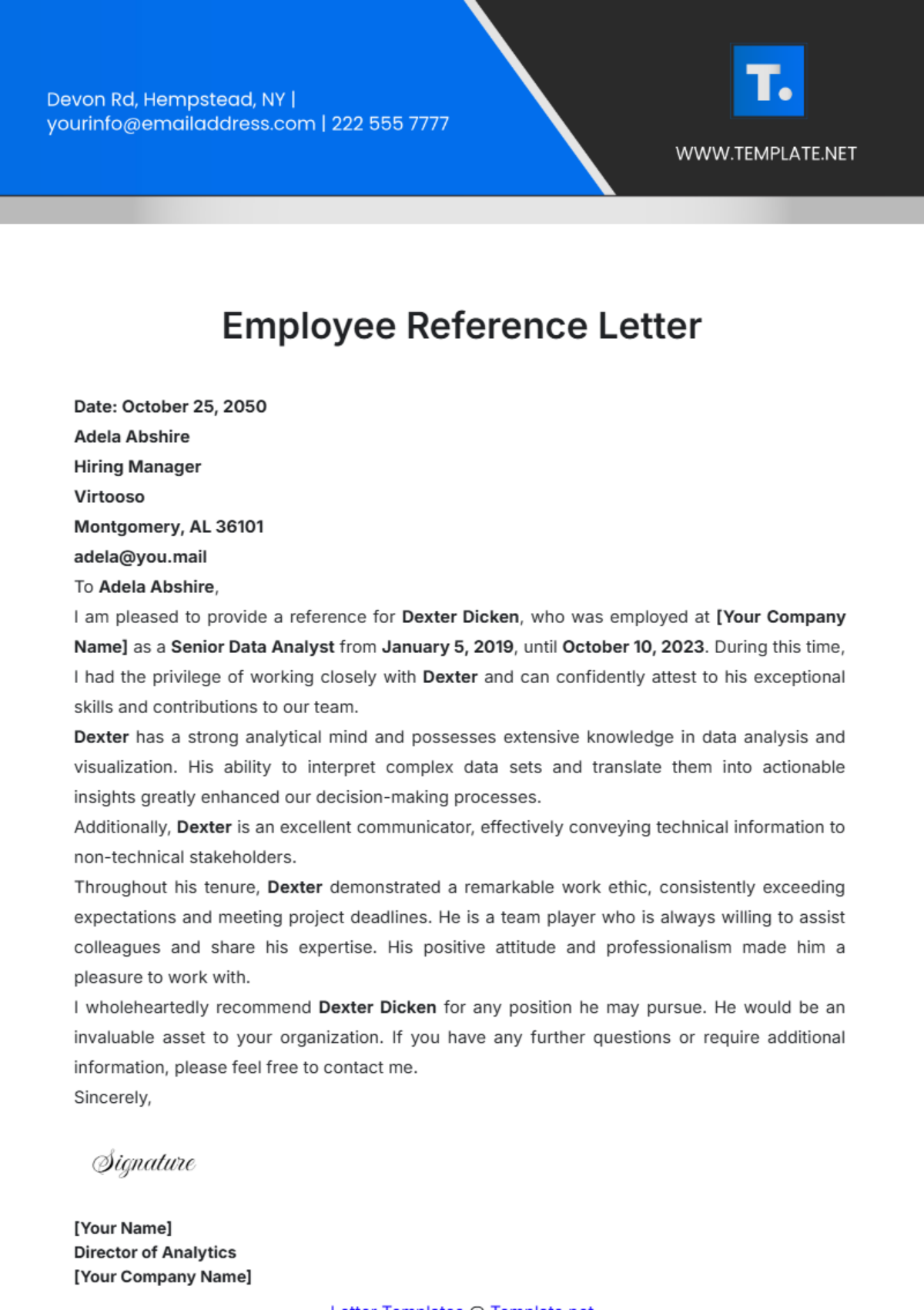 Employee Reference Letter Template - Edit Online & Download