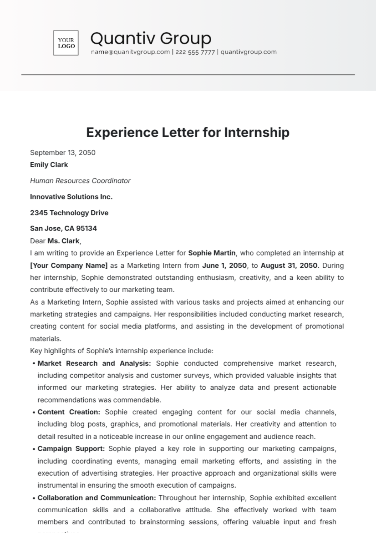 Experience Letter for Internship Template - Edit Online & Download