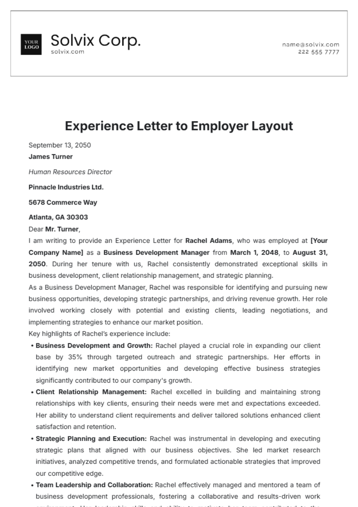 Experience Letter to Employer Layout Template - Edit Online & Download