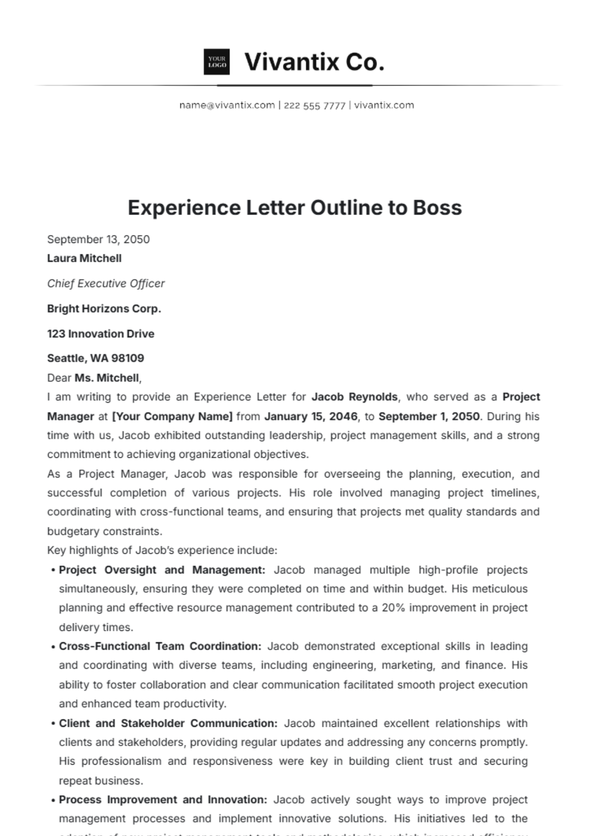 Experience Letter Outline to Boss Template - Edit Online & Download