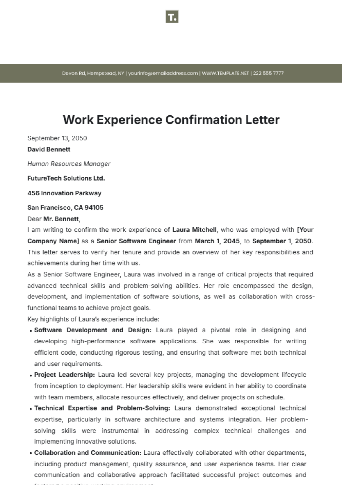 Work Experience Confirmation Letter Template - Edit Online & Download