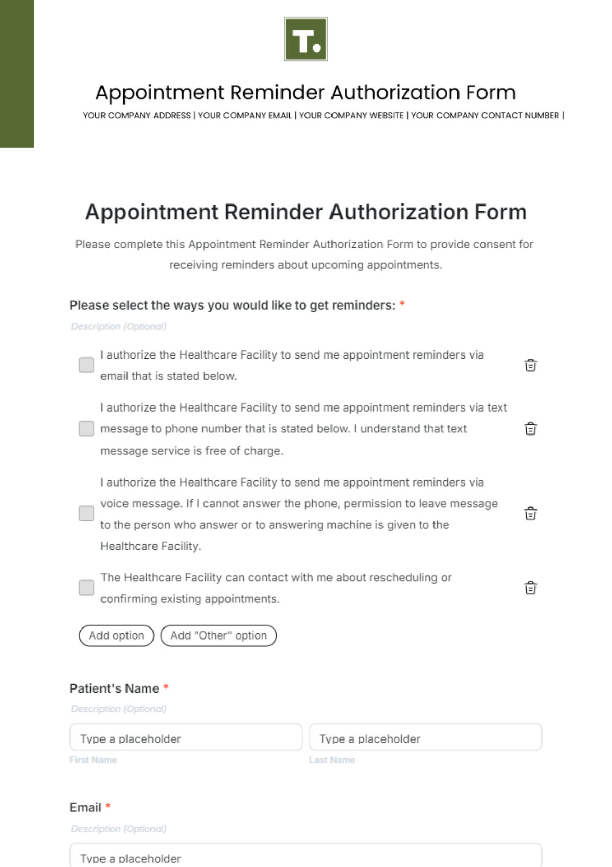 Free Appointment Reminder Authorization Form Template