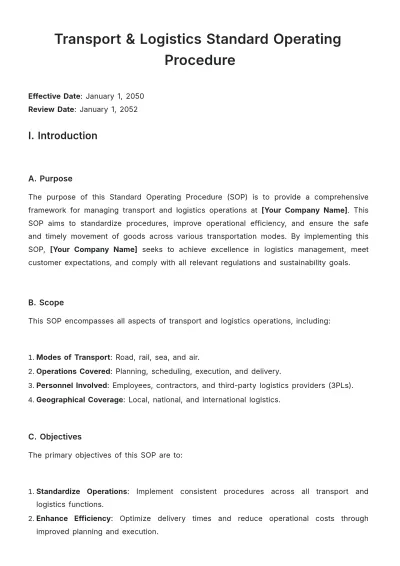 Free Transport %26 Logistics Standard Operating Procedure Template to Edit Online