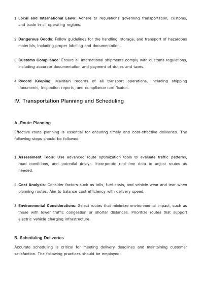 Free Transport %26 Logistics Standard Operating Procedure Template to Edit Online