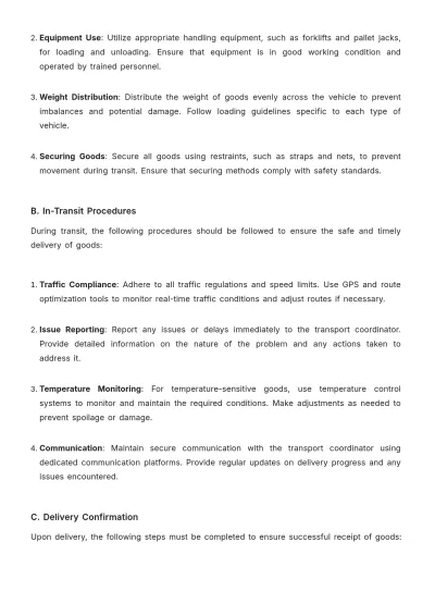 Free Transport %26 Logistics Standard Operating Procedure Template to Edit Online