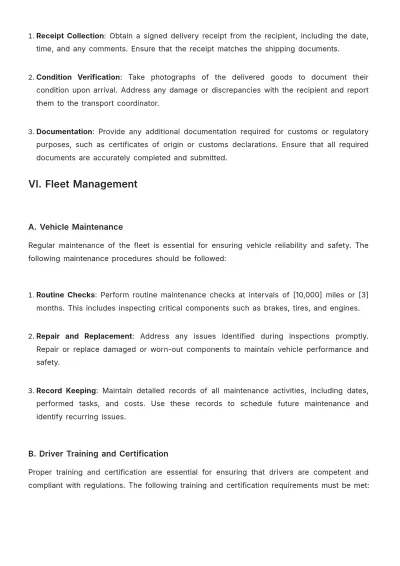 Free Transport %26 Logistics Standard Operating Procedure Template to Edit Online