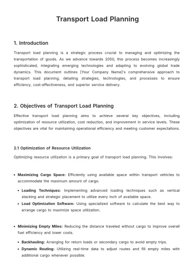 Free Transport Load Planning Template to Edit Online