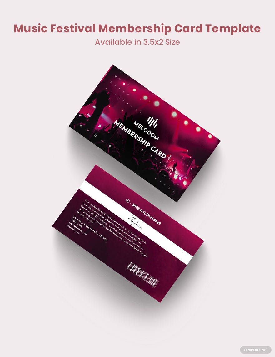 Free Music Festival Membership Card Template in Word, Illustrator, PSD, Apple Pages, Publisher, InDesign