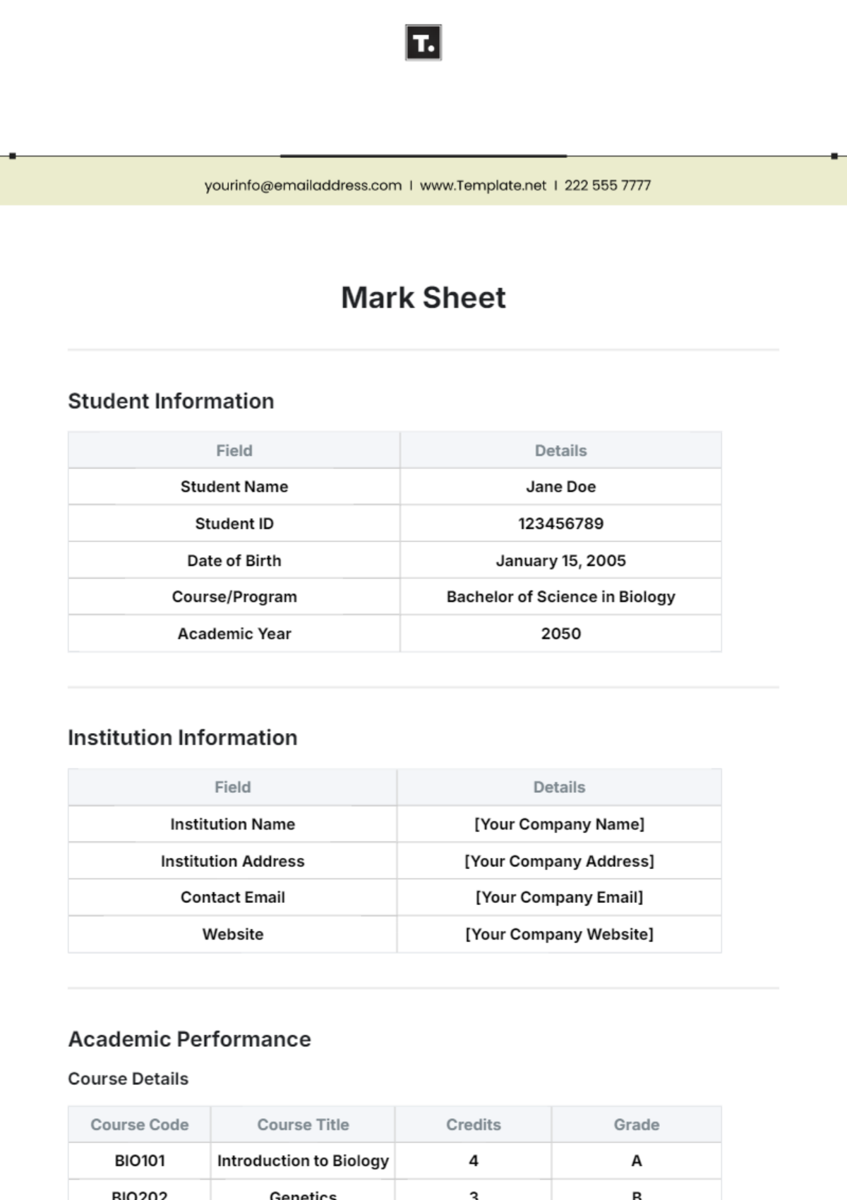 Marksheet Template - Edit Online & Download