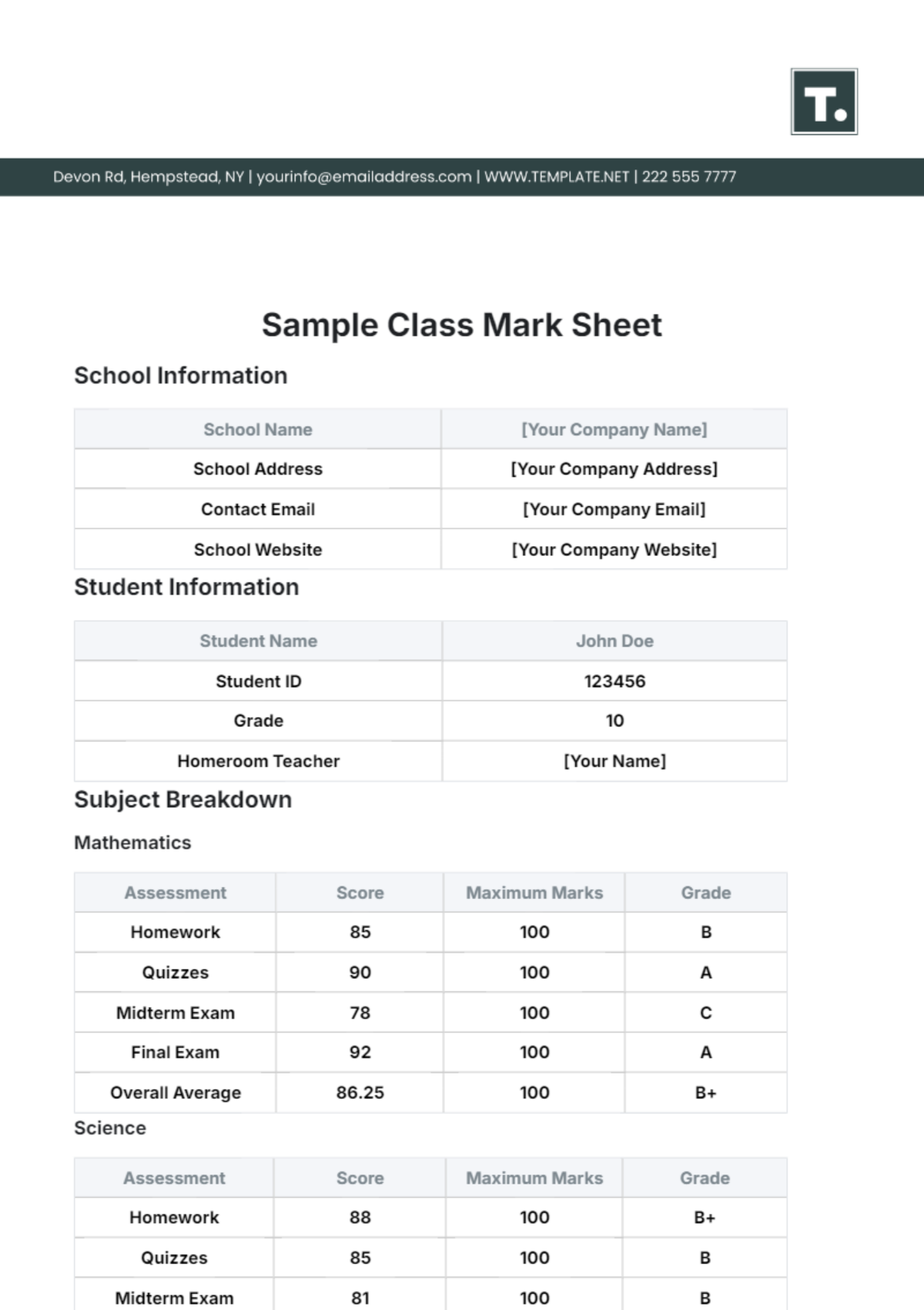 Free Exam Result Sheet Template - Edit Online & Download | Template.net