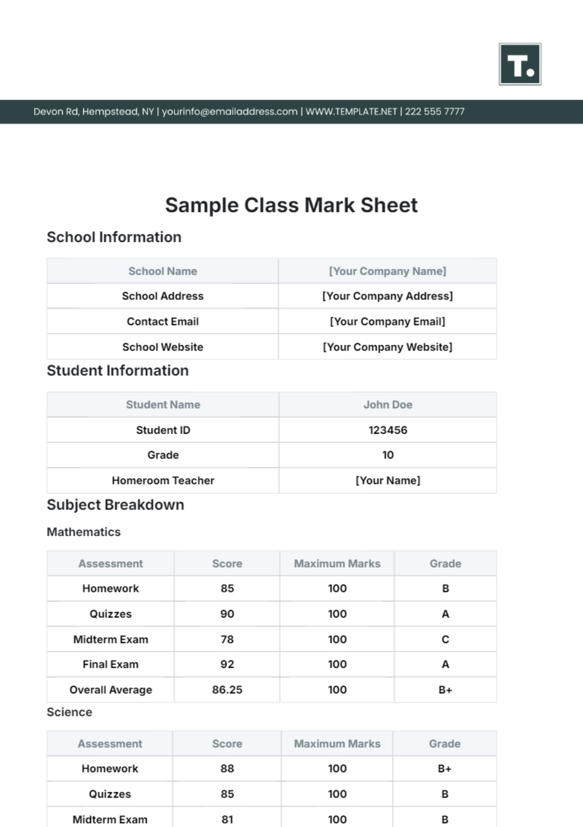 Free Result Sheet Template Edit Online Download Template