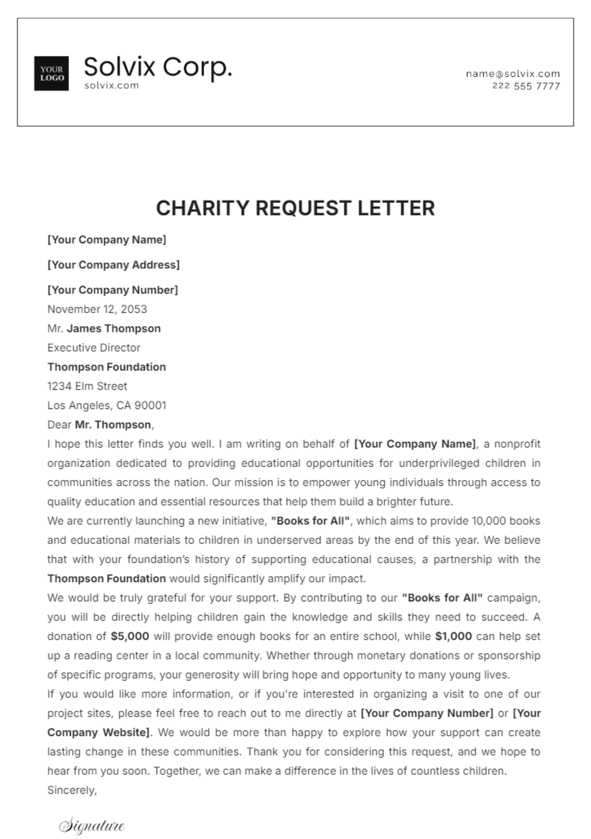 Charity Request Letter Template - Edit Online & Download