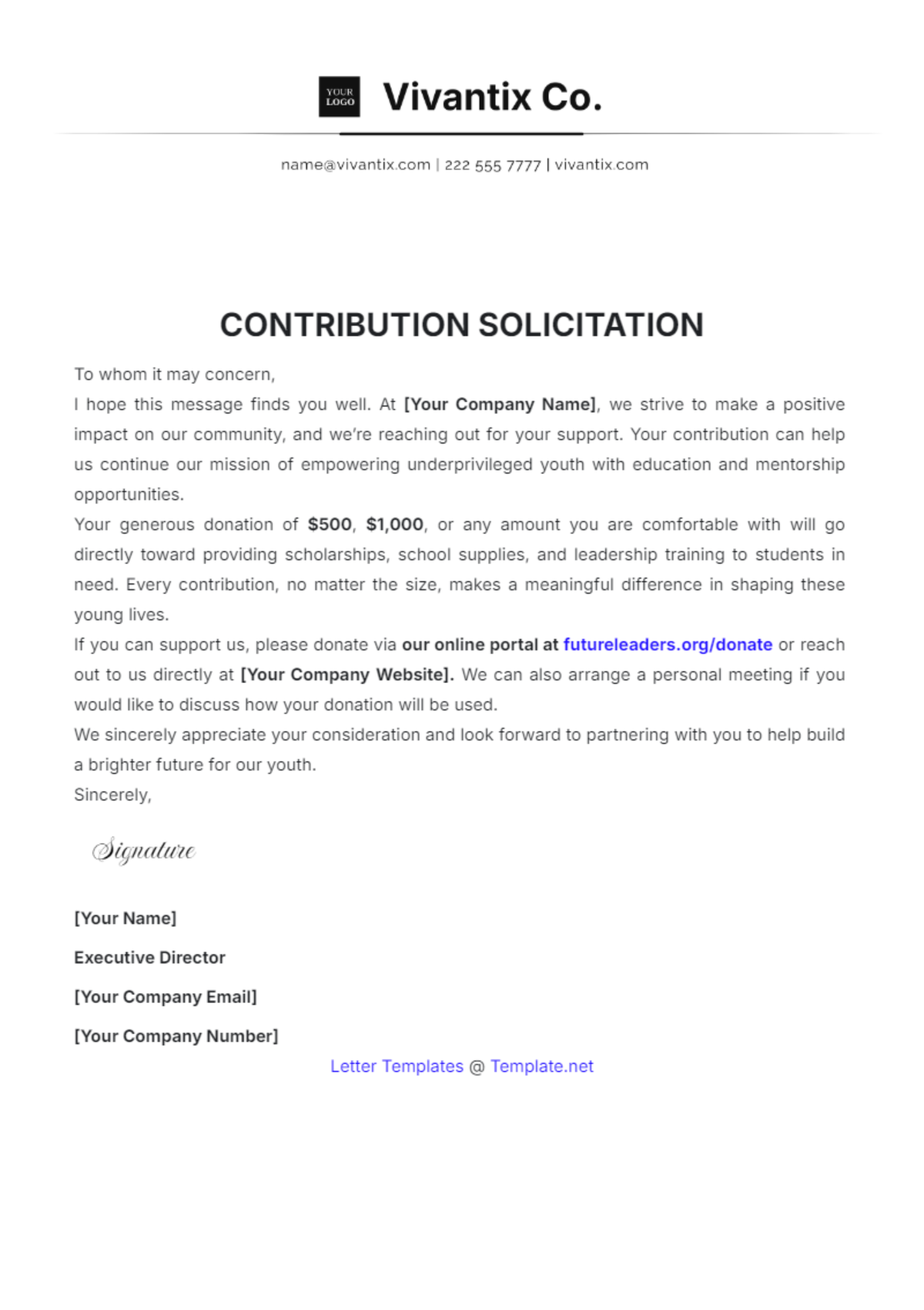 Contribution Solicitation Template - Edit Online & Download