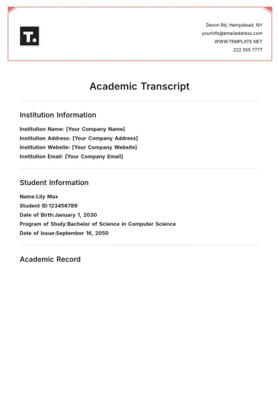 Free Academic Transcript Template to Edit Online