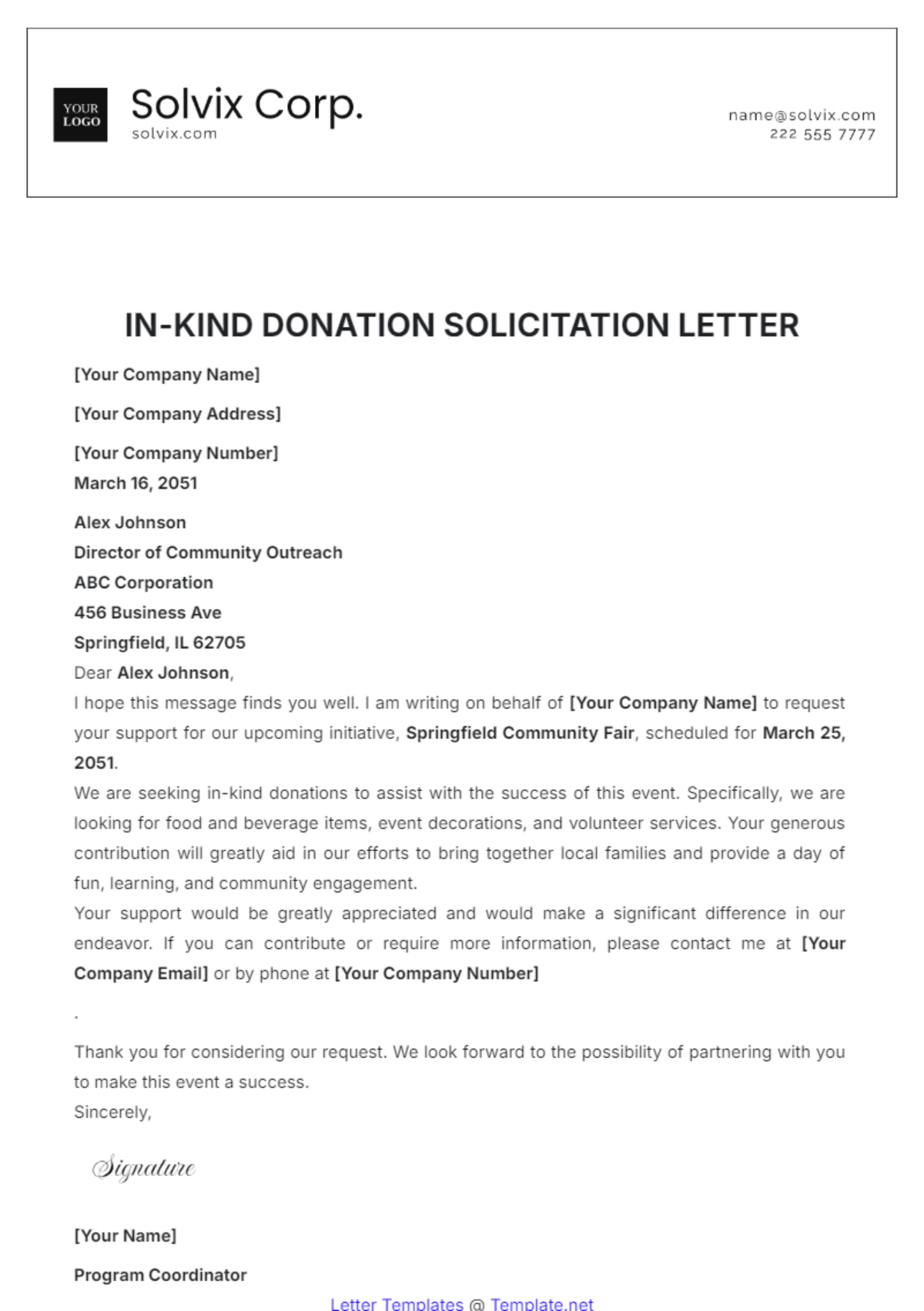 In-kind Donation Solicitation Letter Template - Edit Online & Download