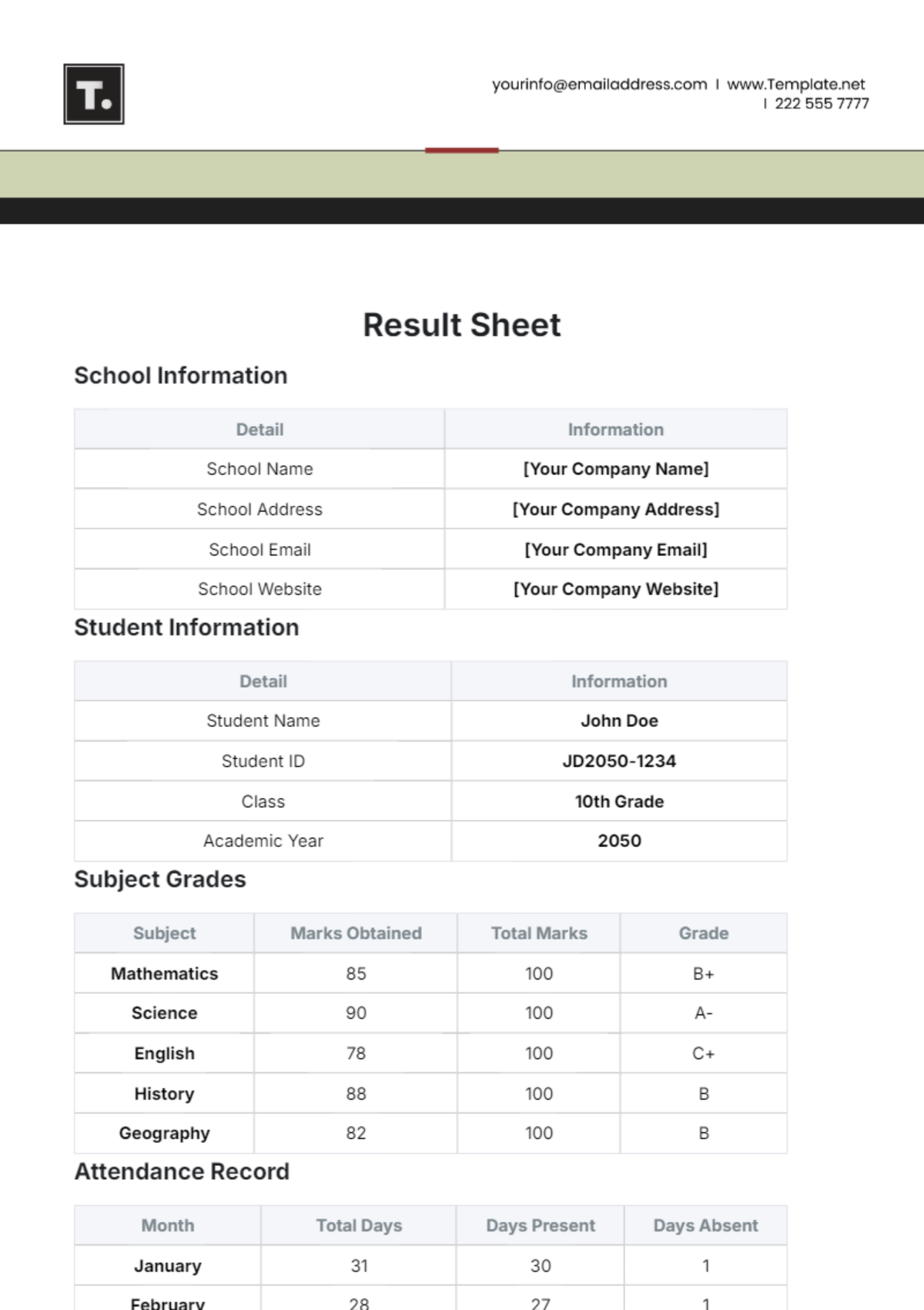 Result Sheet Template - Edit Online & Download