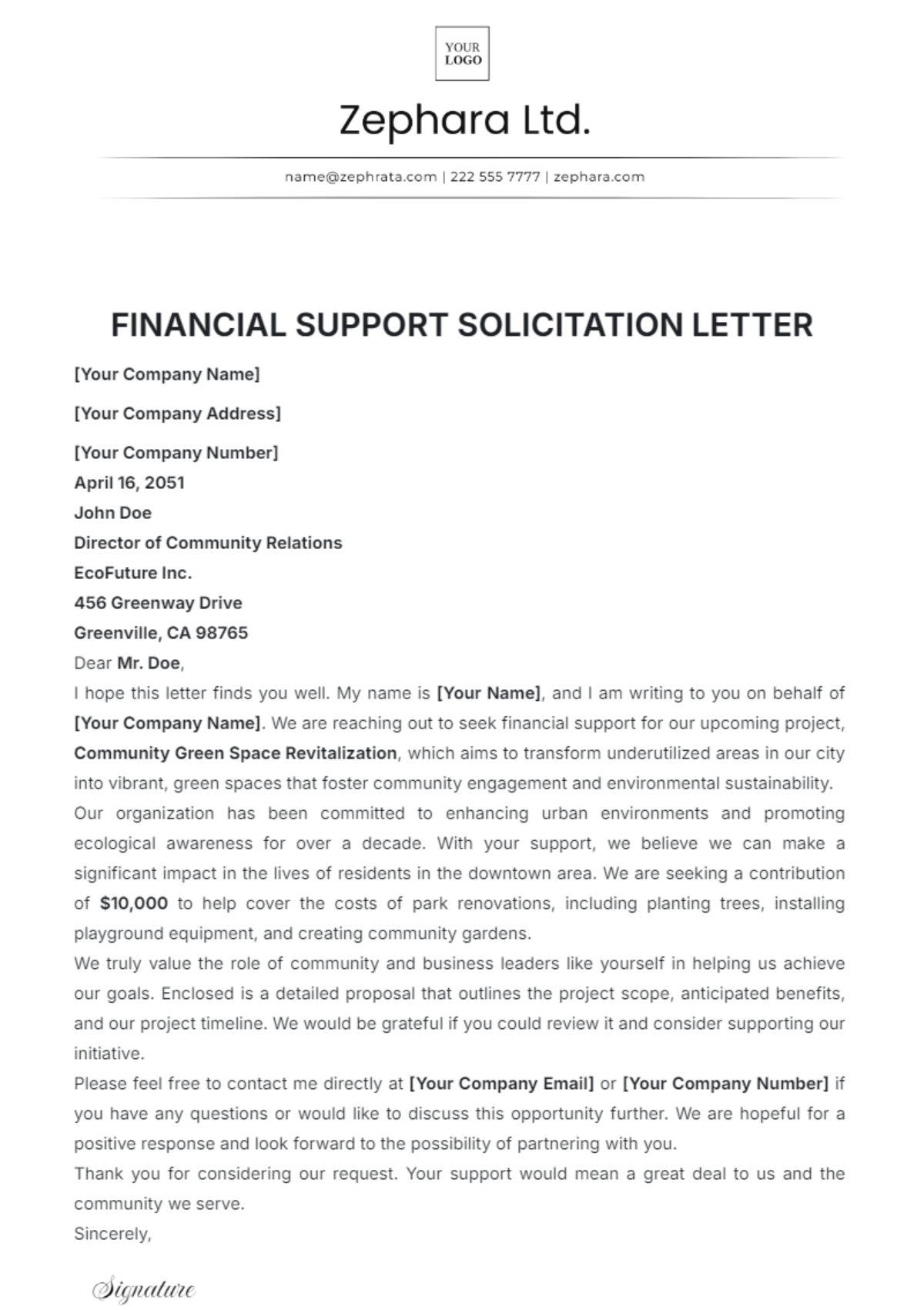 Financial Support Solicitation Letter Template - Edit Online & Download