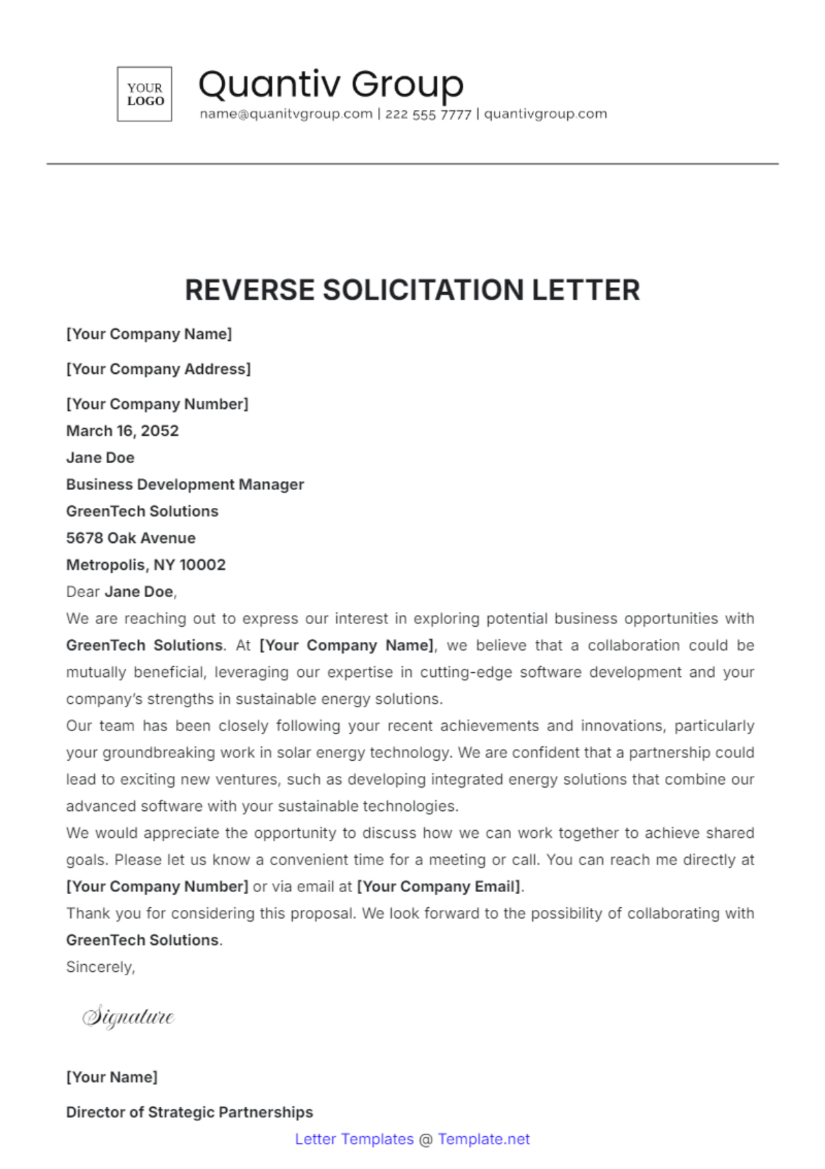 Reverse Solicitation Letter Template - Edit Online & Download