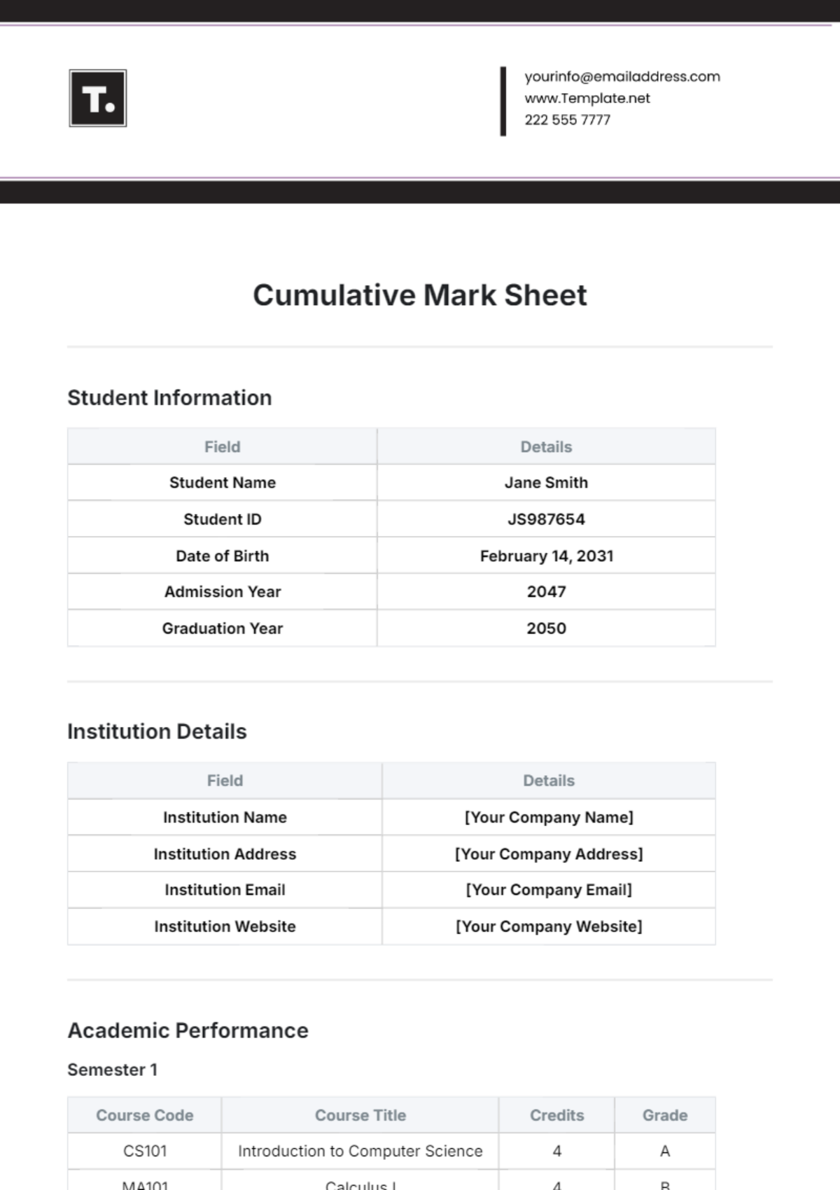 Cumulative Mark Sheet Template - Edit Online & Download