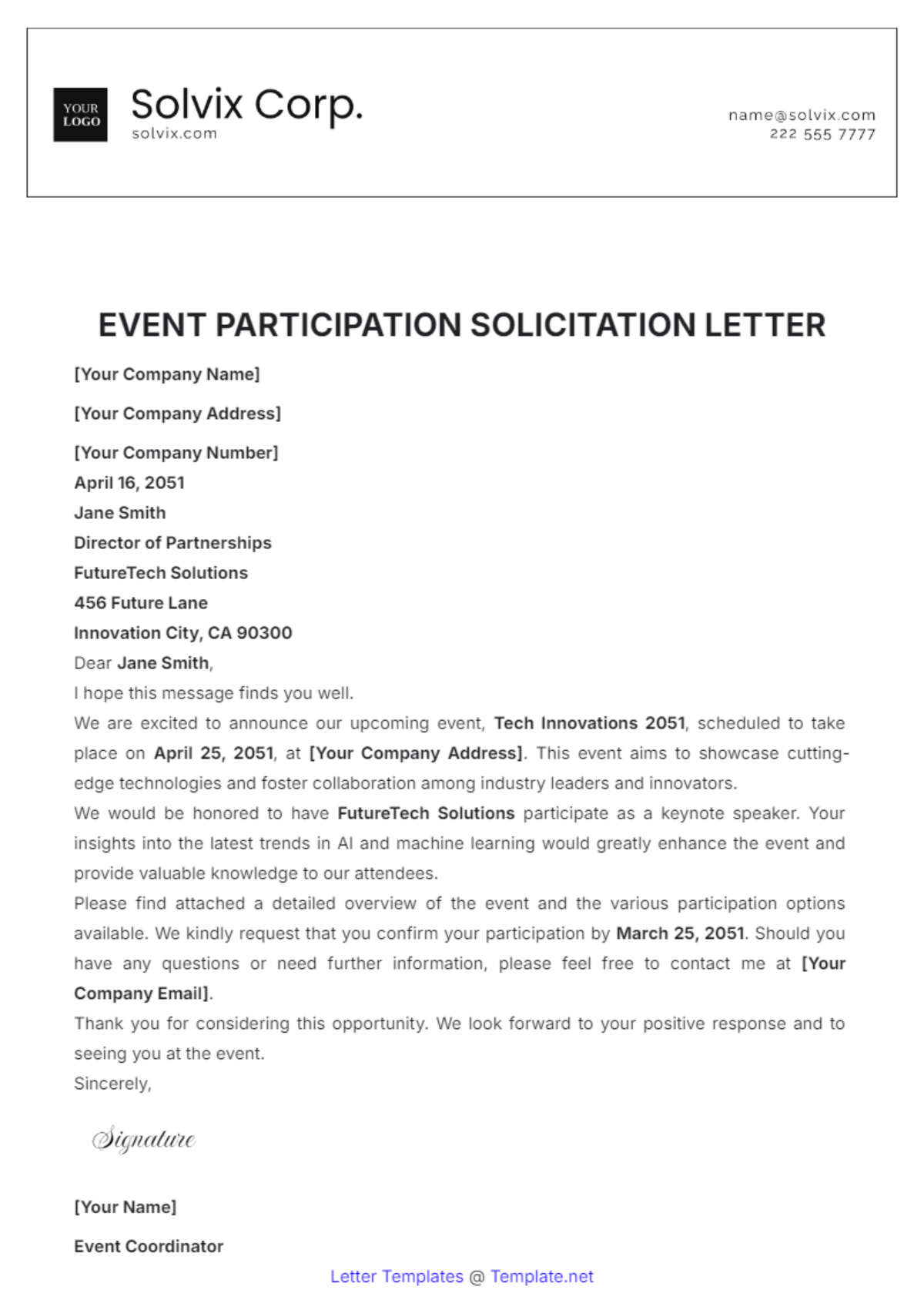 Event Participation Solicitation Letter Template - Edit Online & Download