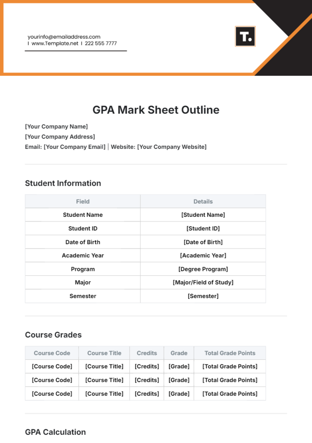 GPA Mark Sheet Outline Template - Edit Online & Download