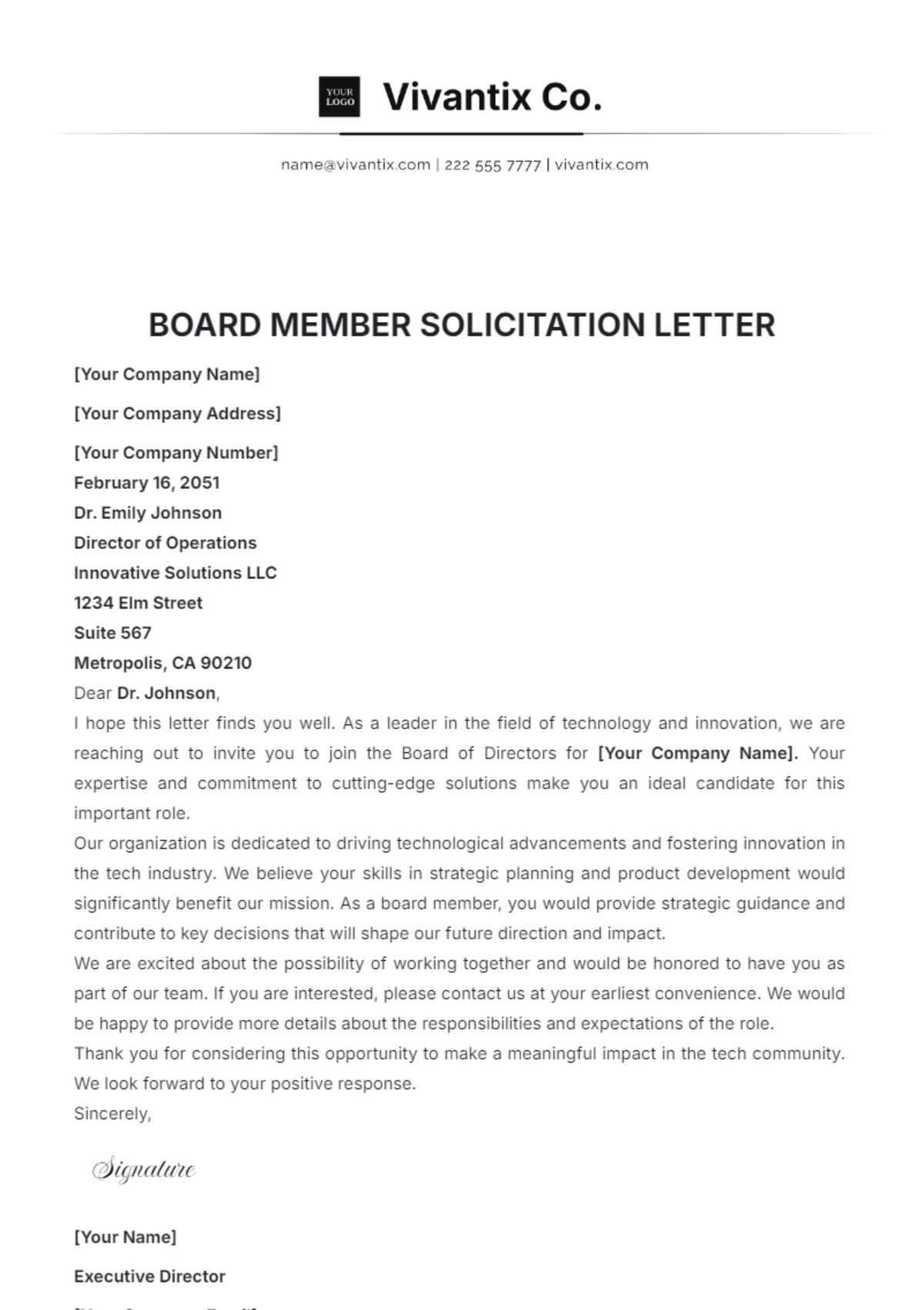 Board Member Solicitation Letter Template - Edit Online & Download