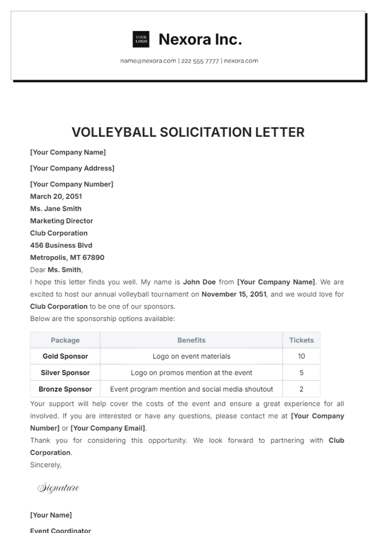 Volleyball Solicitation Letter Template - Edit Online & Download