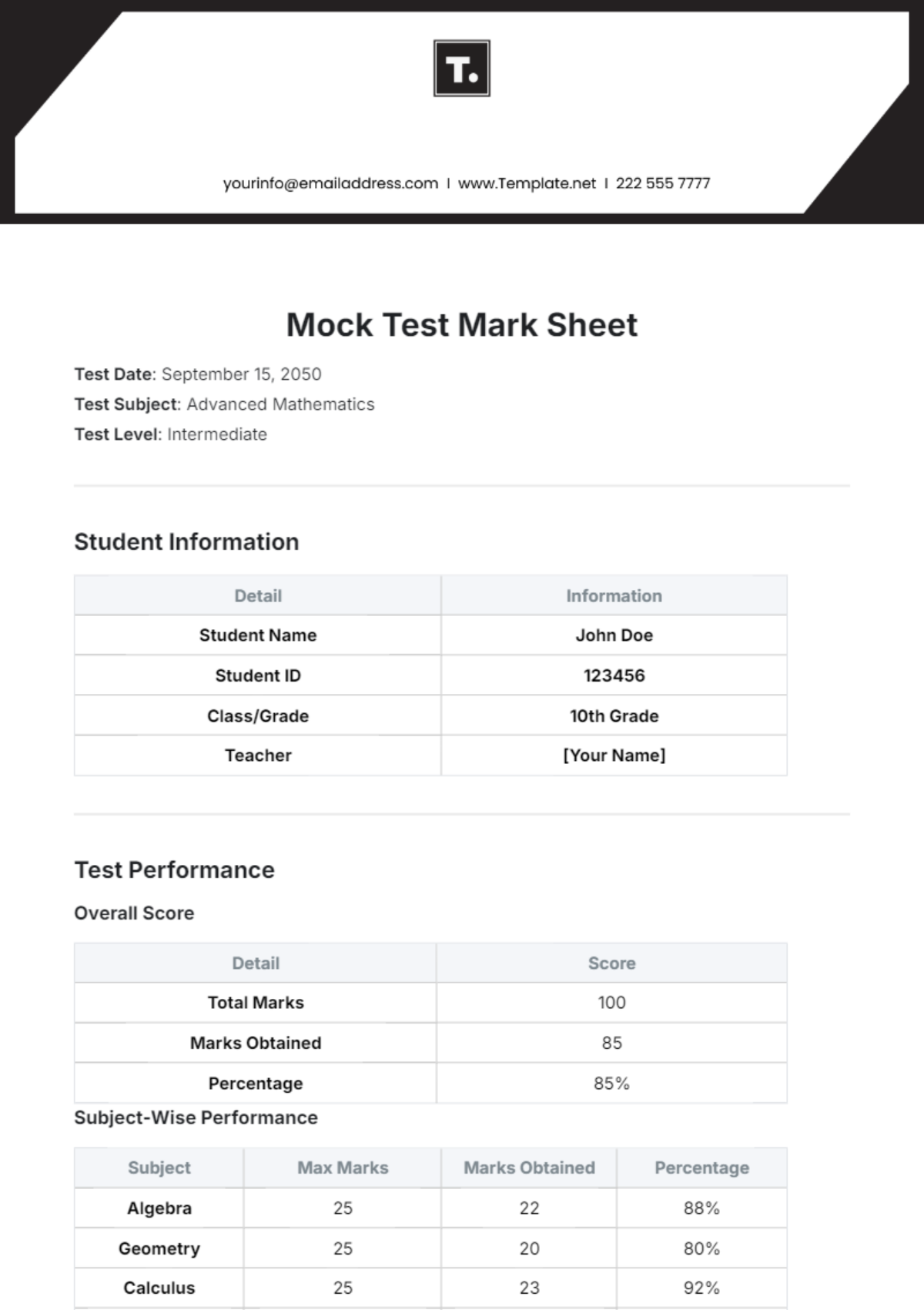 Free Result Sheet Template - Edit Online & Download | Template.net