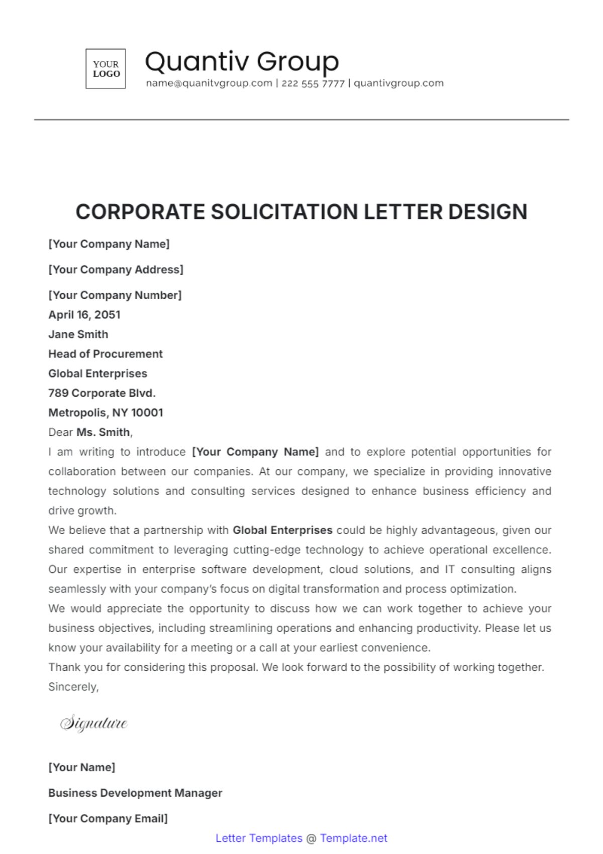 Corporate Solicitation Letter Design Template - Edit Online & Download