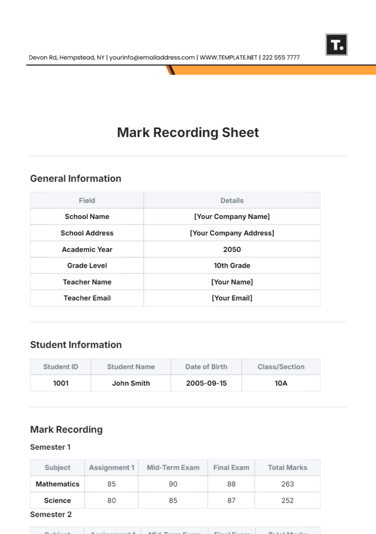 Mark Recording Sheet Template - Edit Online & Download