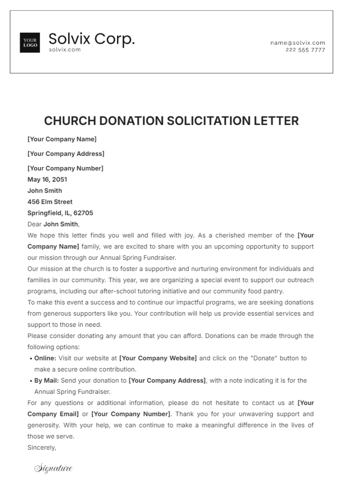 Church Donation Solicitation Letter Template - Edit Online & Download