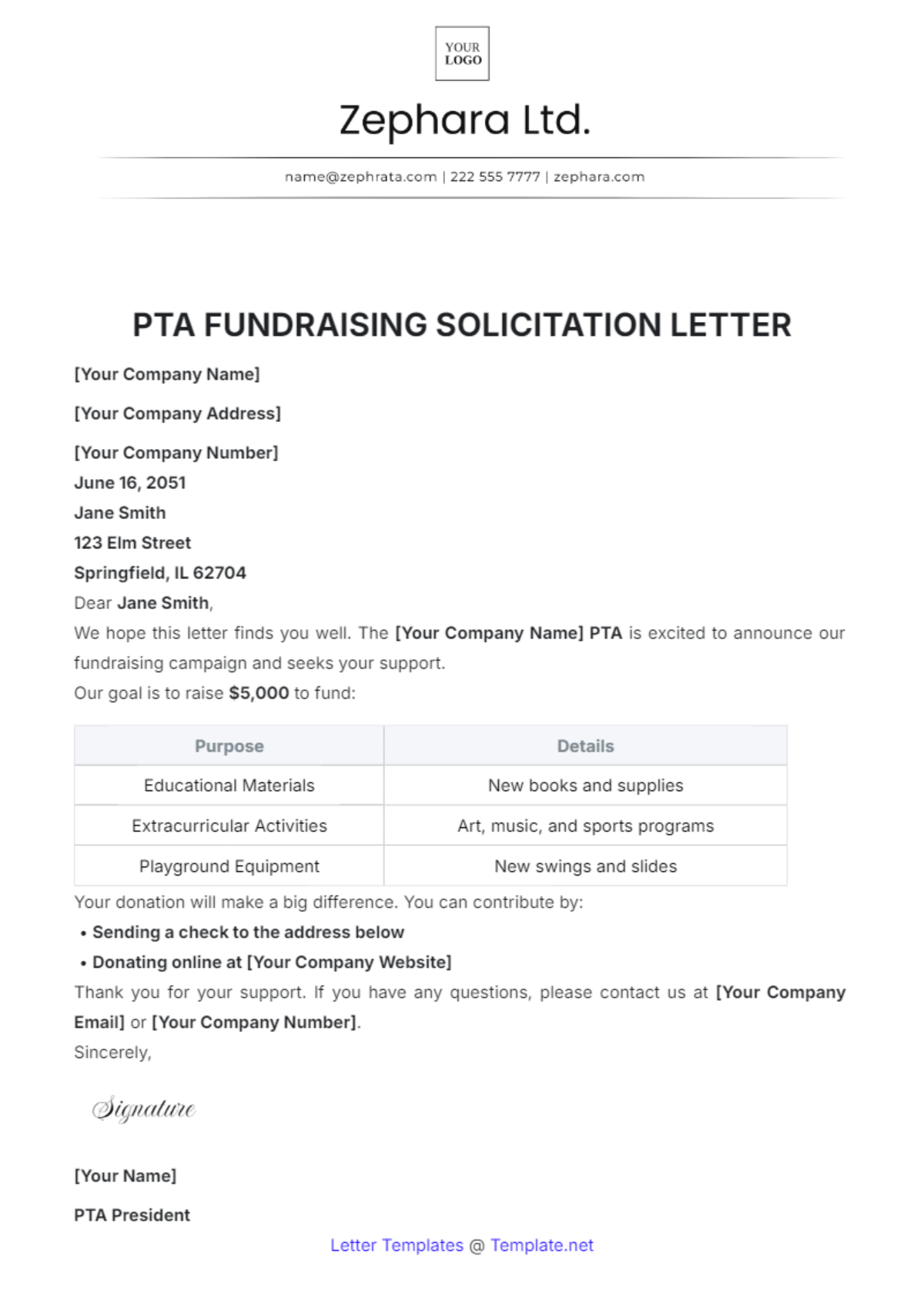 PTA Fundraising Solicitation Letter Template - Edit Online & Download