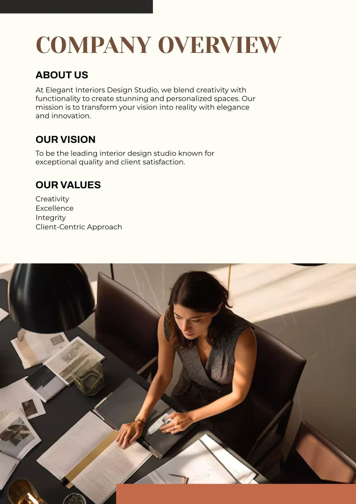 Free Interior Designer Business Profile Template to Edit Online