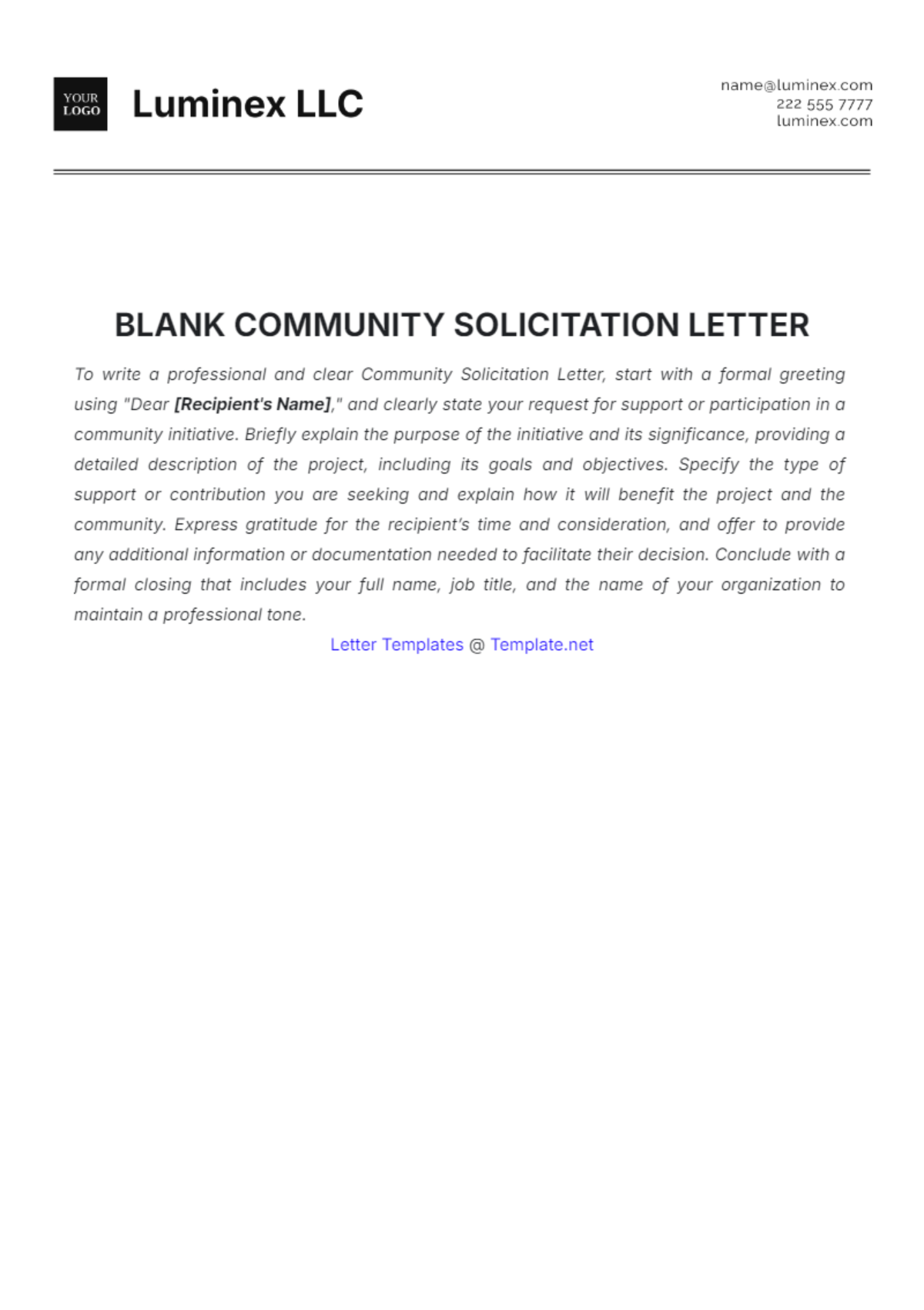 Blank Community Solicitation Letter Template - Edit Online & Download