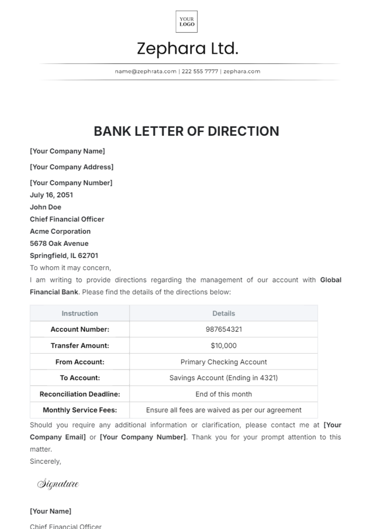 Bank Letter of Direction Template - Edit Online & Download