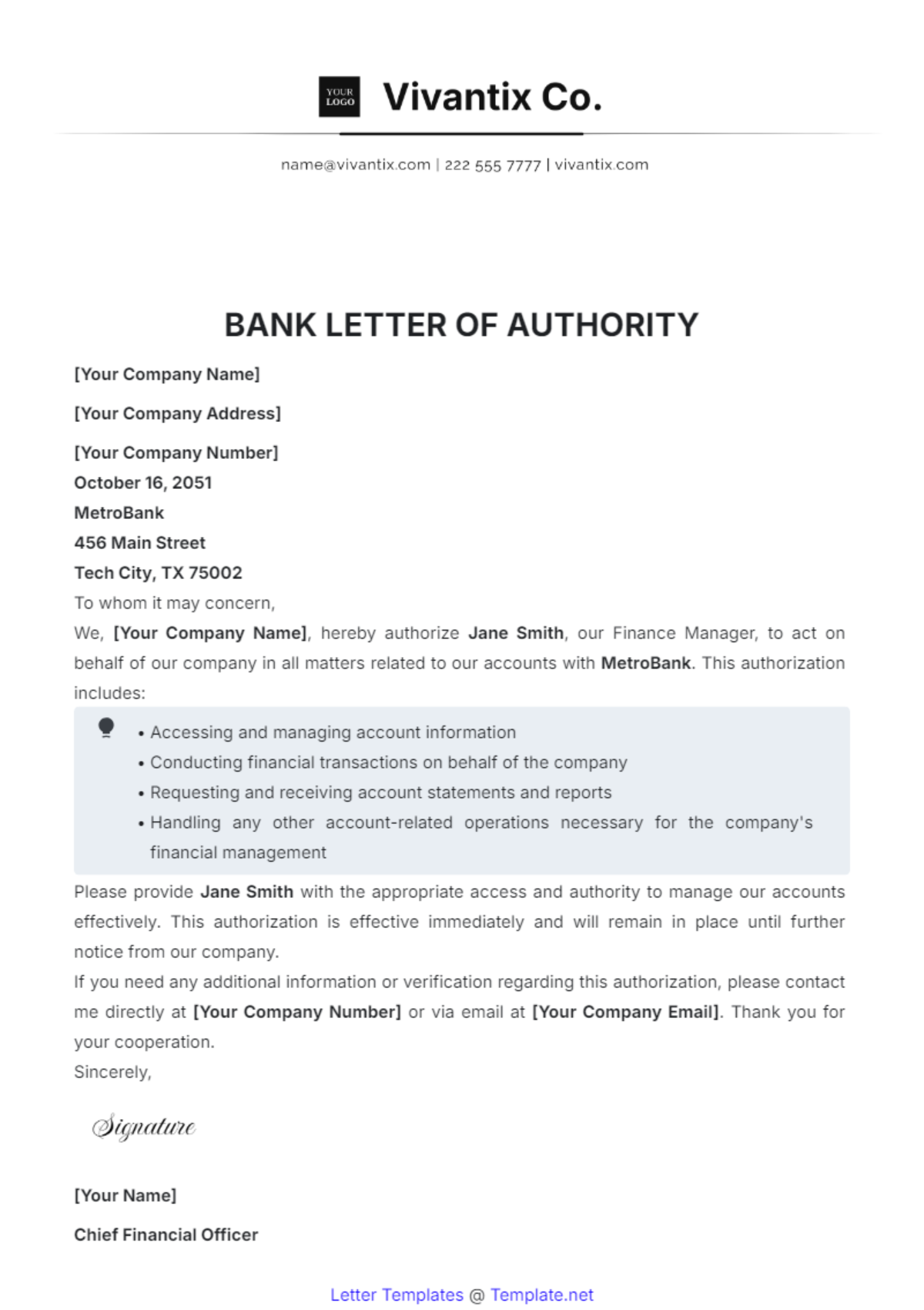 Bank Letter of Authority Template - Edit Online & Download