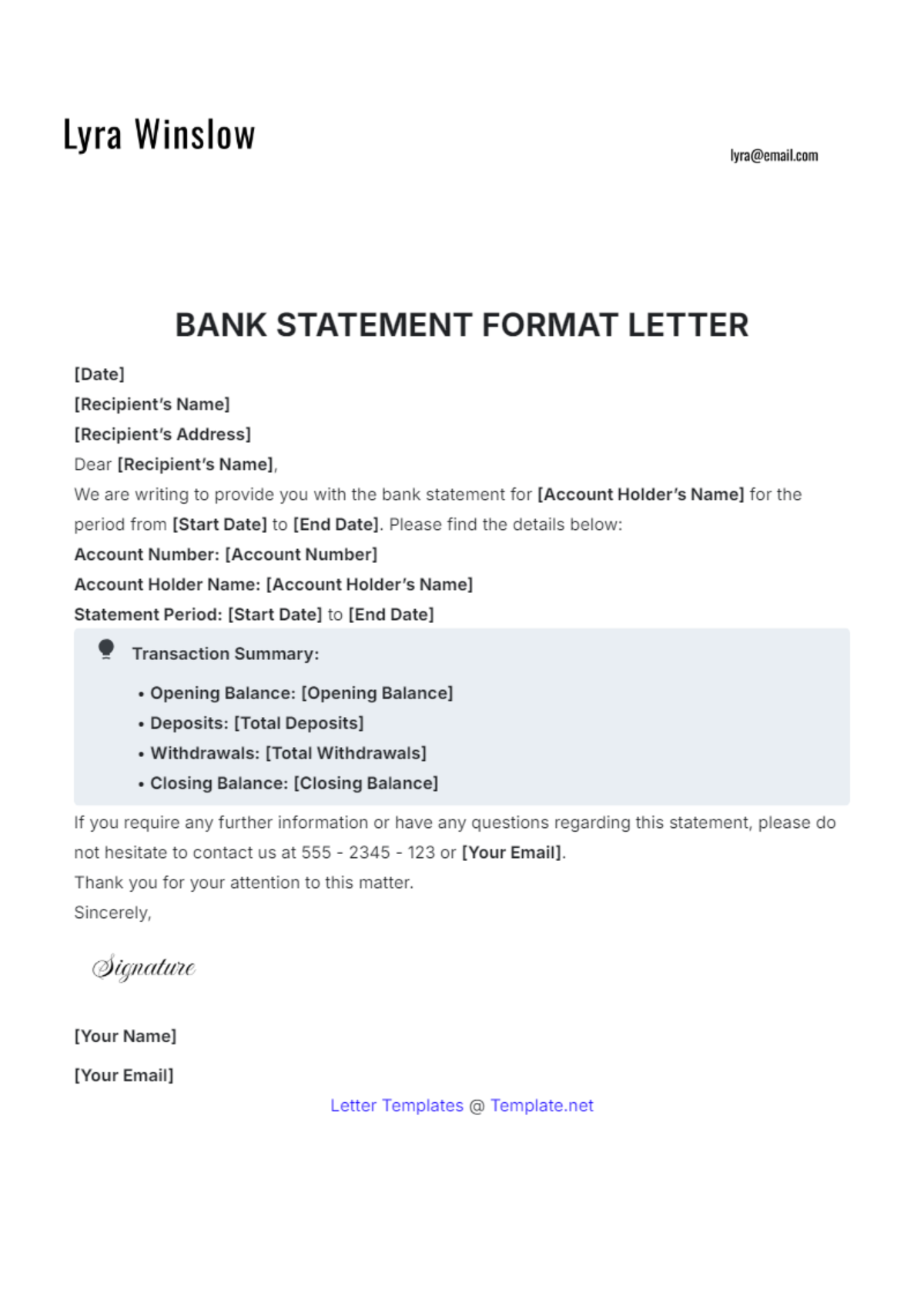 Bank Statement Format Letter Template - Edit Online & Download