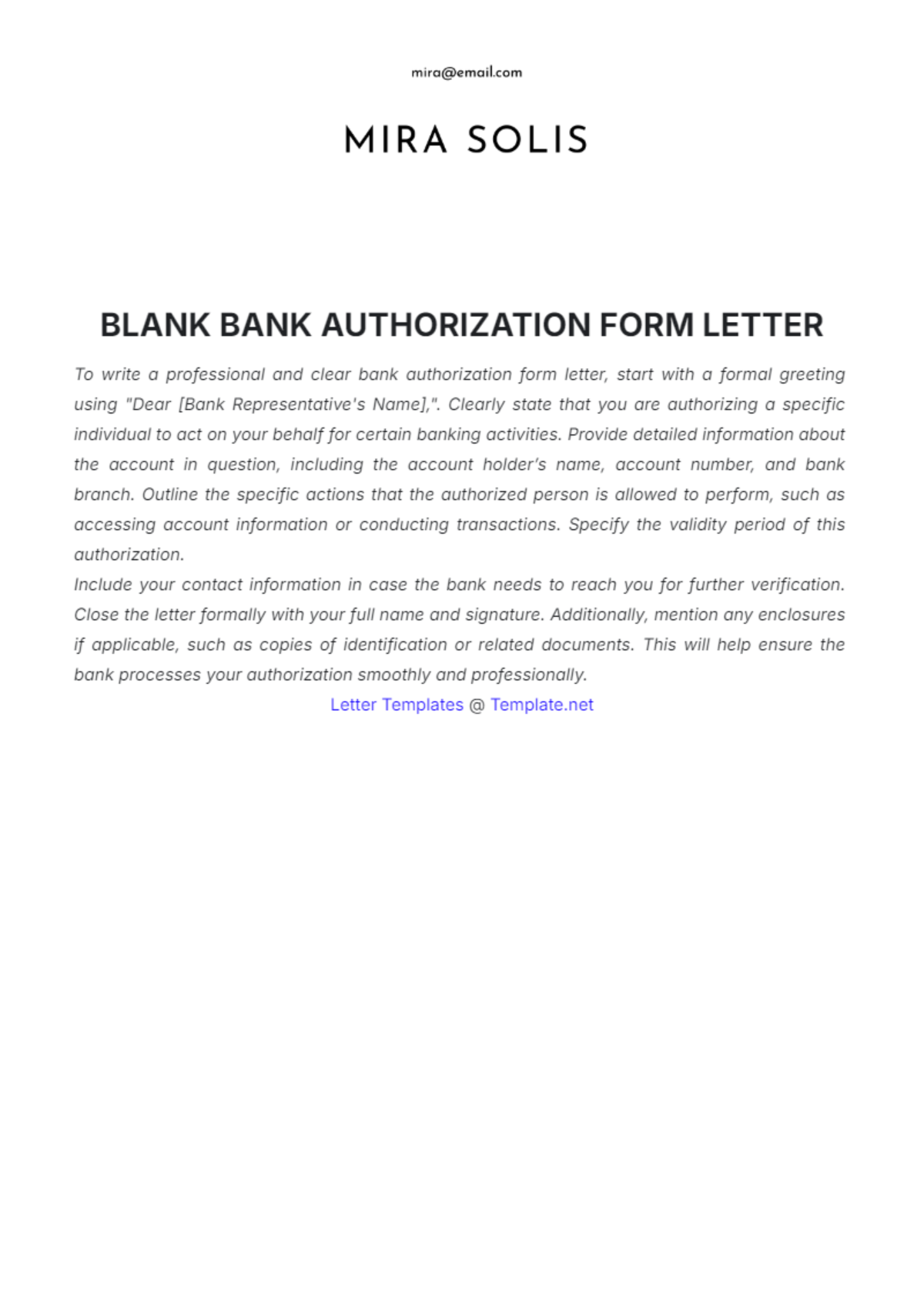 Blank Bank Authorization Form Letter Template - Edit Online & Download