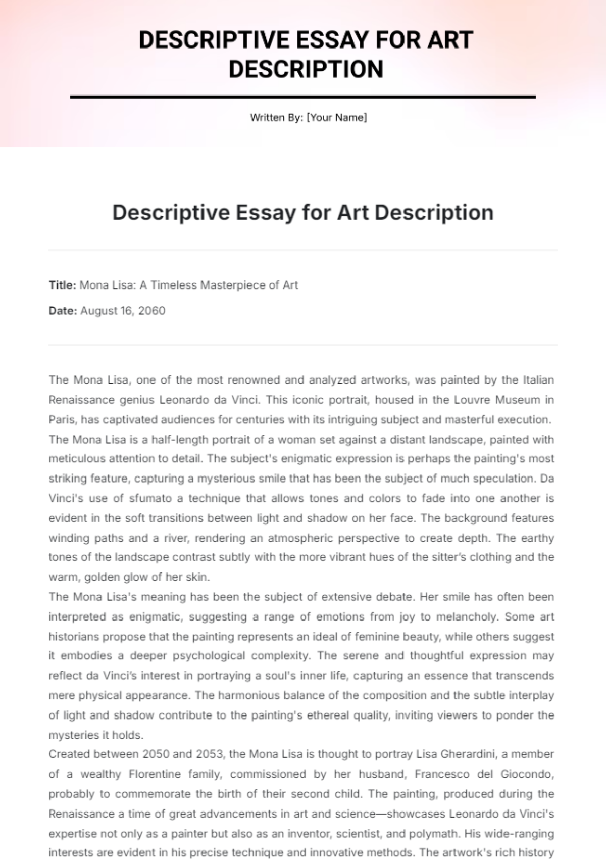 Descriptive Essay for Art Description Template - Edit Online & Download