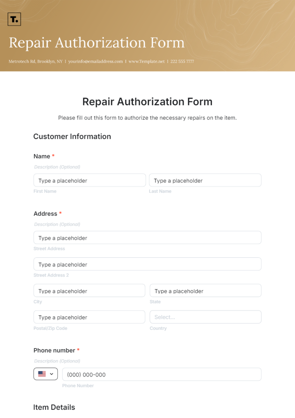 Repair Authorization Form Template - Edit Online & Download