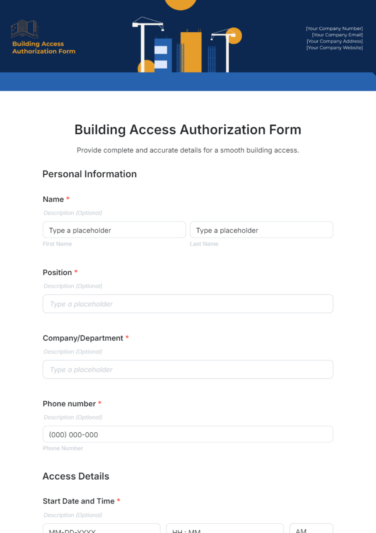 Building Access Authorization Form Template - Edit Online & Download