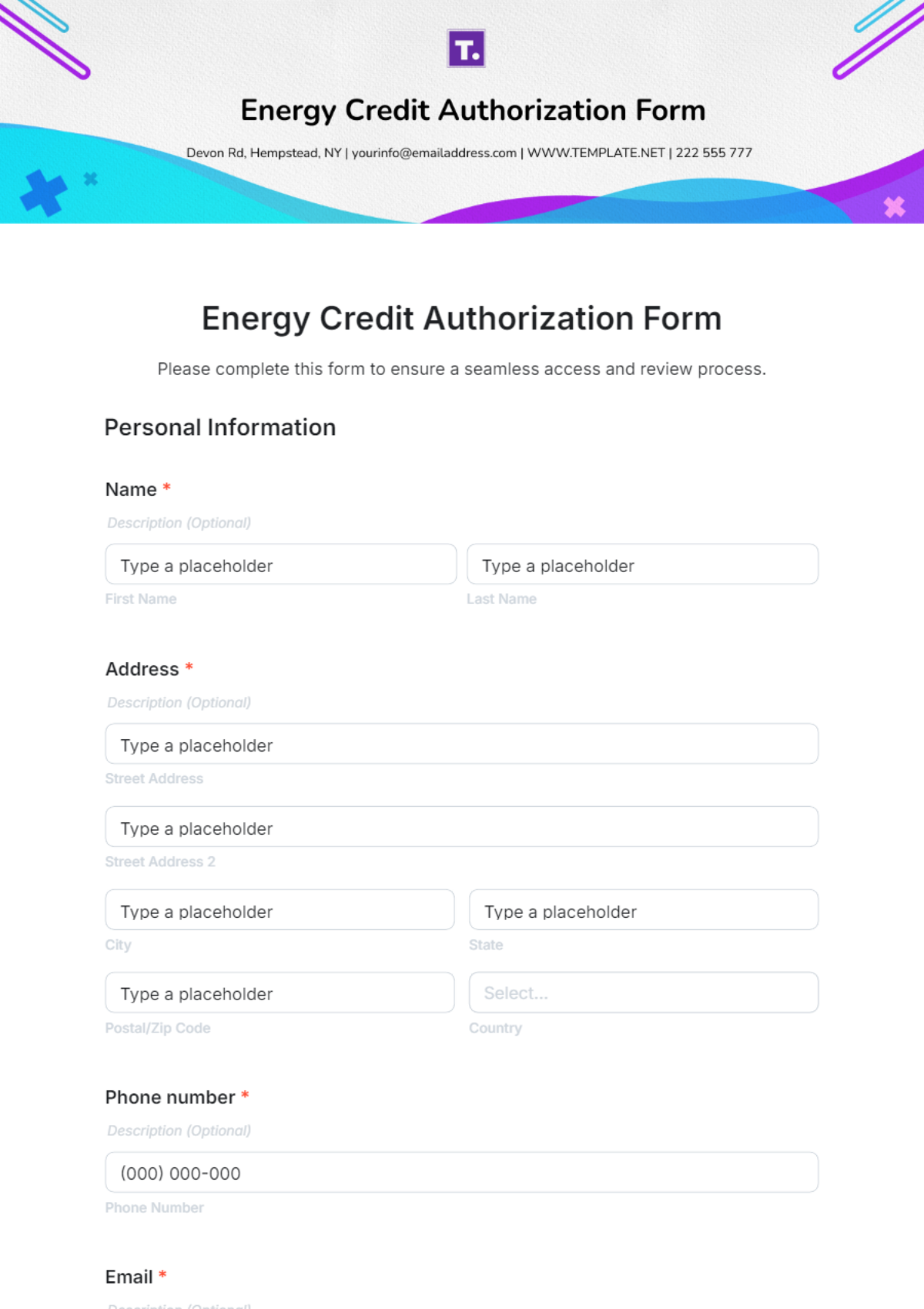 Energy Credit Authorization Form Template - Edit Online & Download