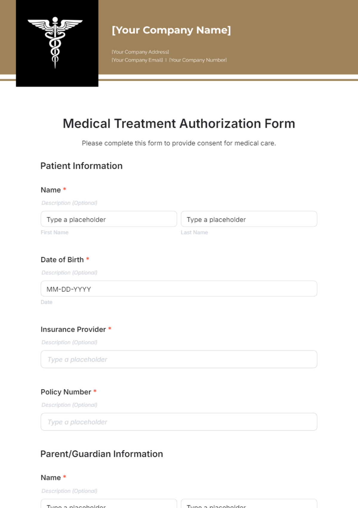 Free Medical Treatment Authorization Form Template